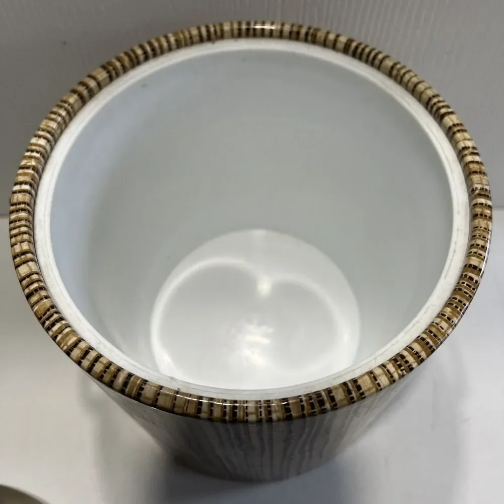 Vintage MCM Kraftware Ice Bucket ︱ Barware ︱Brown Stripes︱